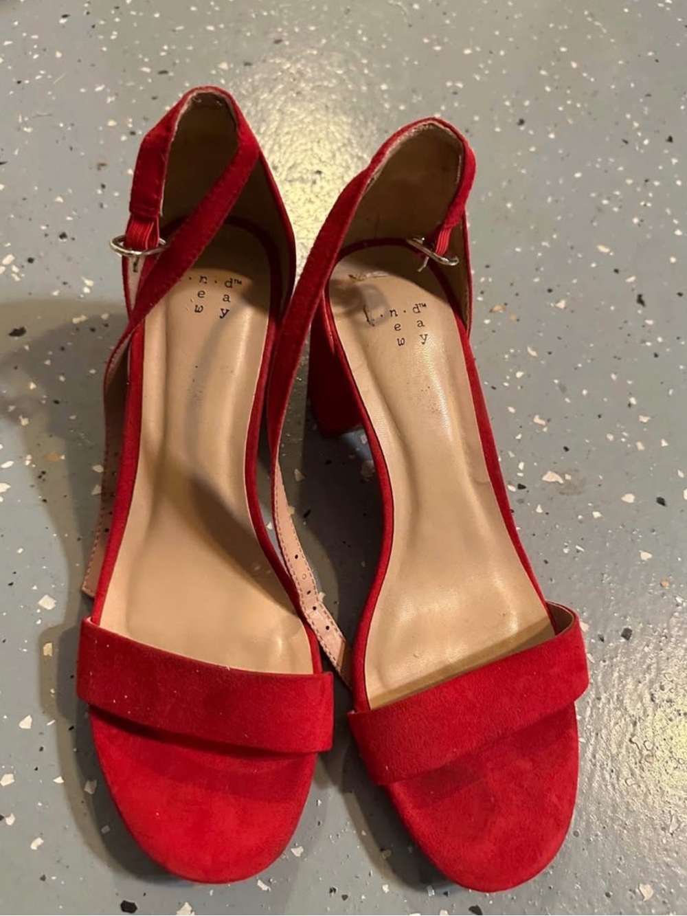 a new day Red Suede Block Heel Ankle-Strap Sandals